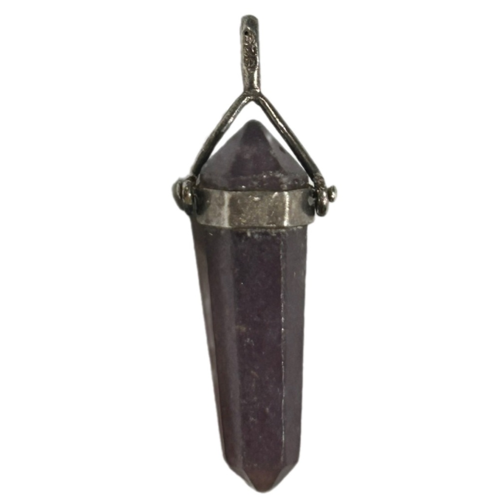 Vintage 90s 925 Sterling Silver Amethyst & Ruby Gem Stone Artisan Pendant - Picture 7 of 9